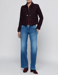 Full body view of L’AGENCE Nyx Cropped Jacket in Midnight Burgundy Tweed