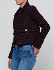 L’AGENCE Nyx Cropped Jacket in Midnight Burgundy Tweed side view 