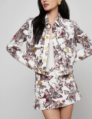 Front view of L’AGENCE Nyx cropped jacket in butterfly jungle print