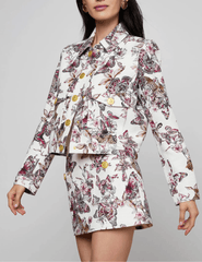 Side view of L’AGENCE Nyx cropped jacket in butterfly jungle print