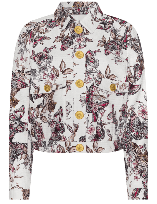 L’AGENCE Nyx cropped jacket in white butterfly jungle print