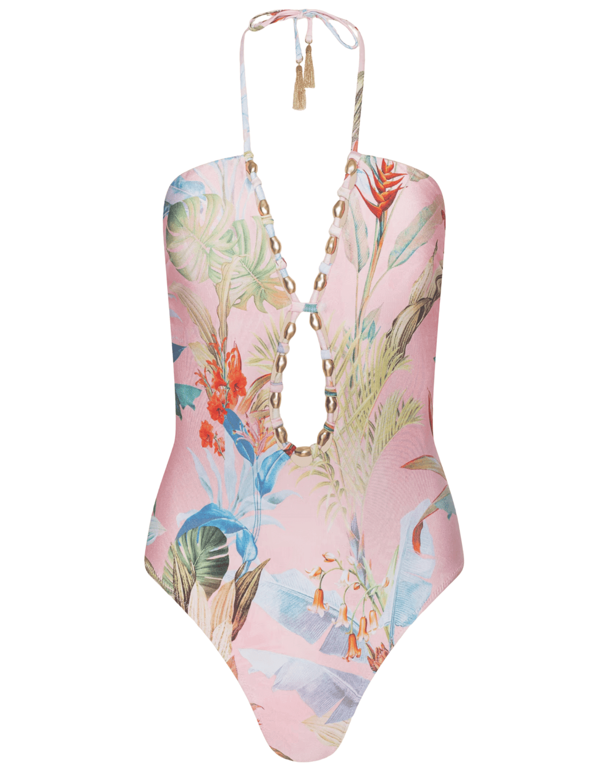 LAGENCE Opus pink palm print one piece swimsuit halter