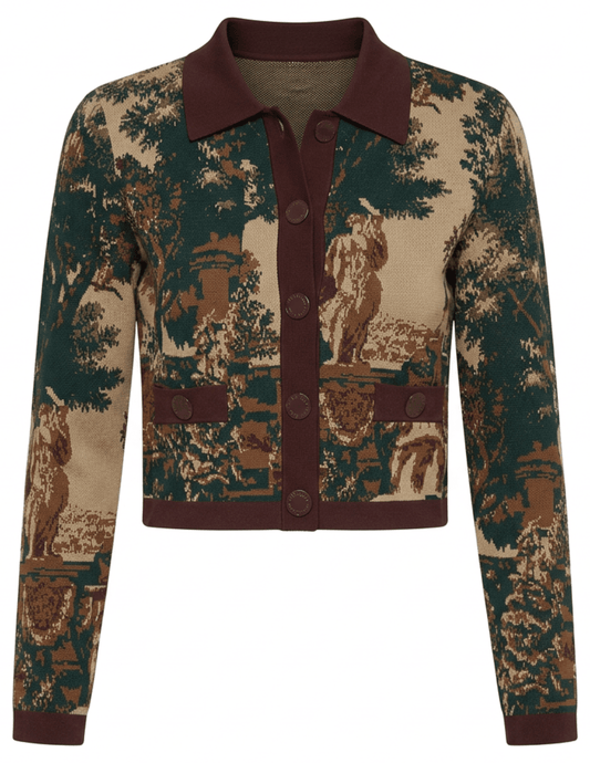 L'AGENCE Osiris Jacquard Cardigan in Multi Scenic Tapestry