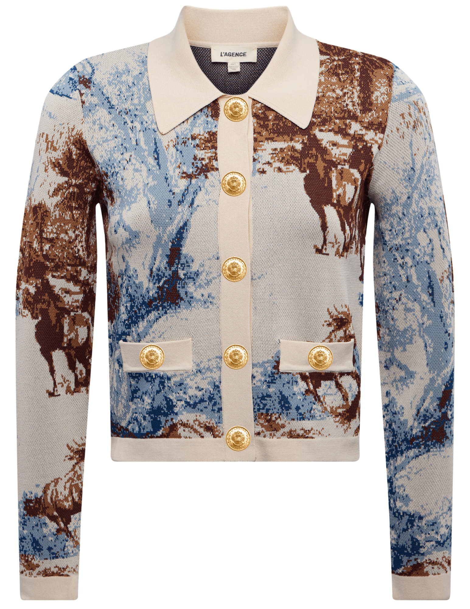 L’AGENCE Osiris Jacquard Cardigan in Tan Multi Western Toile