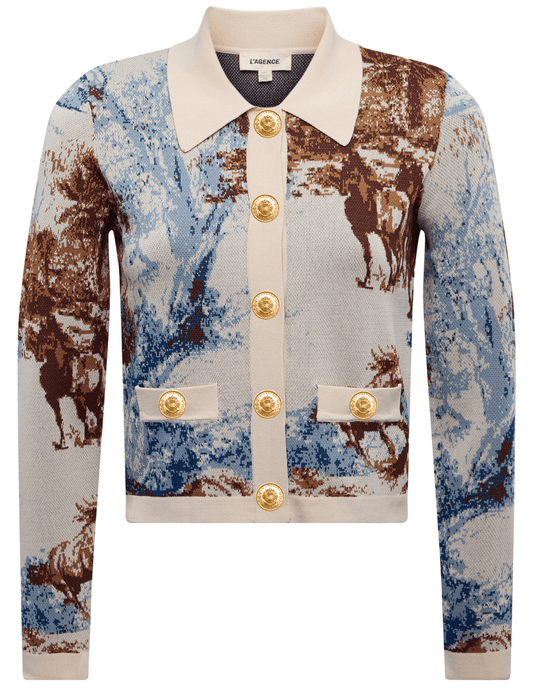 L’AGENCE Osiris Jacquard Cardigan in Tan Multi Western Toile