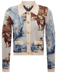 L’AGENCE Osiris Jacquard Cardigan in Tan Multi Western Toile