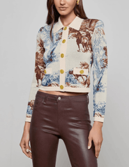 "Designer jacquard cardigan with Western toile motif by L’AGENCE
