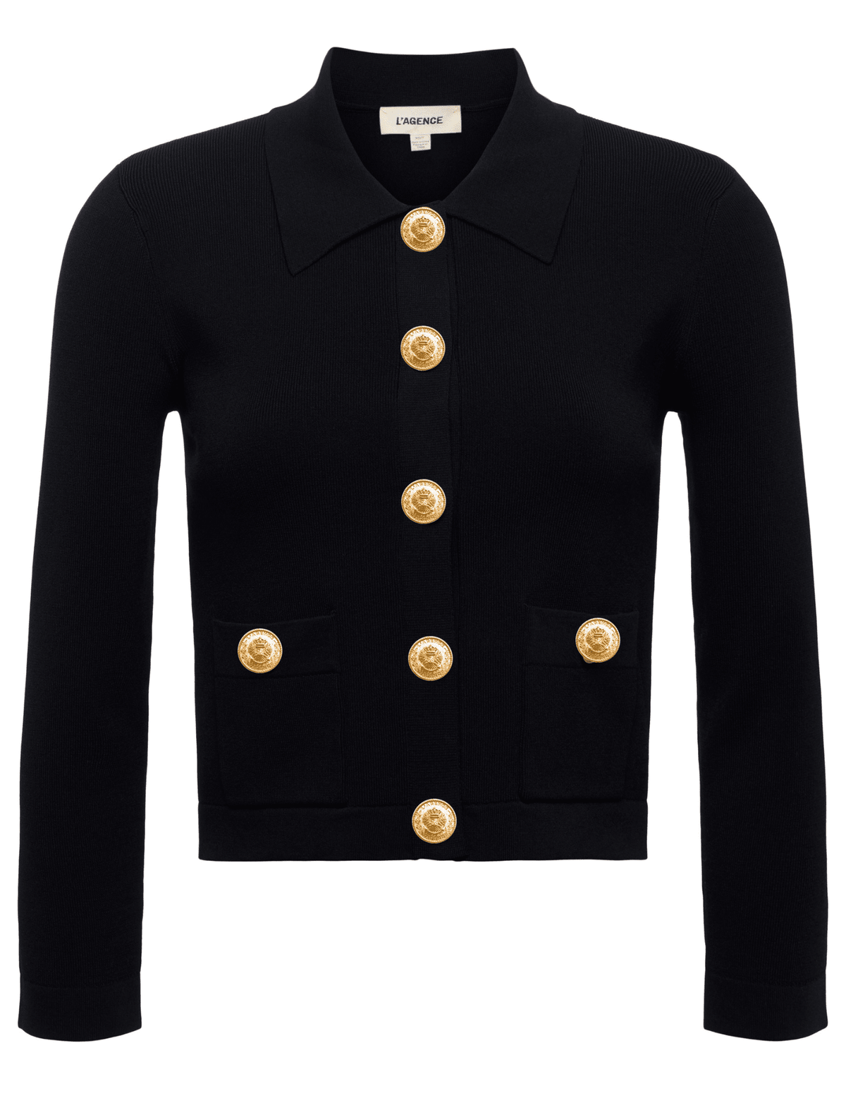L’AGENCE Osiris Knit Cardigan in Black with gold-tone buttons