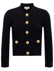 L’AGENCE Osiris Knit Cardigan in Black with gold-tone buttons