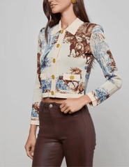 Luxury cropped jacquard knit cardigan with gold-tone buttons – Osiris by L’AGENCE
