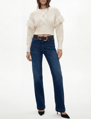 Full body view of L’AGENCE Ottavia Lace Back Pullover in ivory