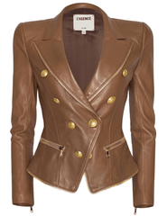 L’AGENCE Ottilie Leather Blazer in Soft Cognac with silver trim