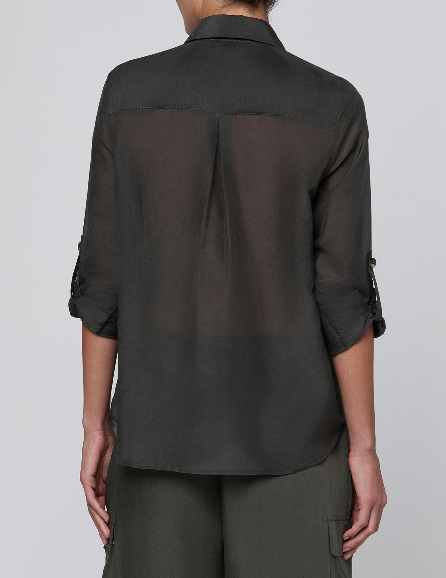 Back view of L'AGENCE Pearson Military Blouse Ash Olive