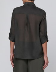 Back view of L'AGENCE Pearson Military Blouse Ash Olive
