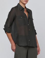 Side view of L'AGENCE Pearson Military Blouse Ash Olive