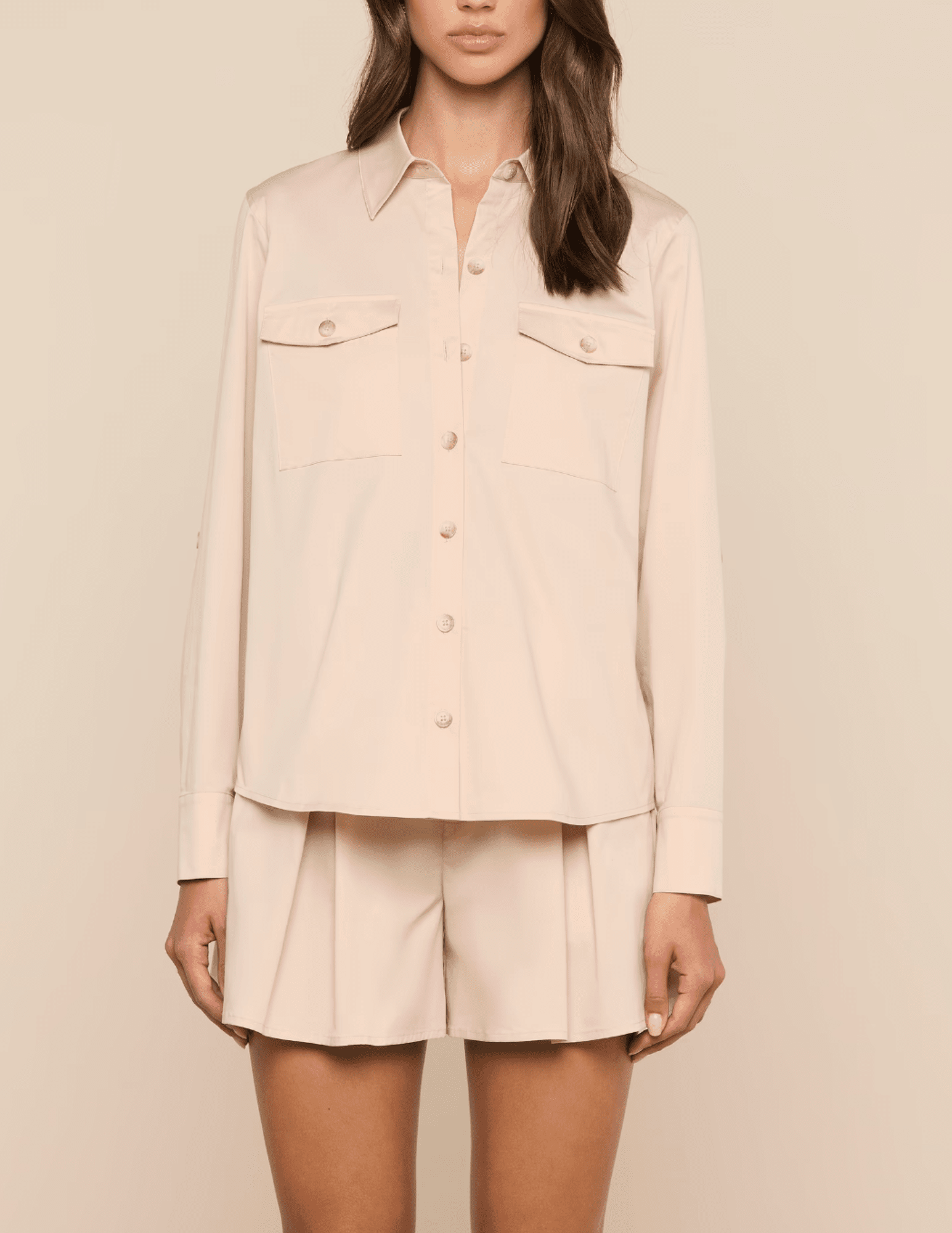 L’AGENCE Pearson poplin military blouse biscuit front view