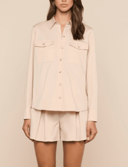 L’AGENCE Pearson poplin military blouse biscuit front view