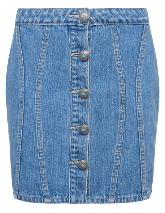 L'AGENCE Phia seamed denim mini skirt in Hartland wash, stylish high-quality women's denim skirt with detailed seam design