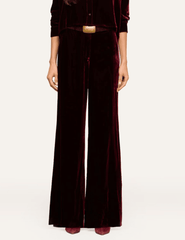 Front view of L'AGENCE Pilar Velvet Wide Leg Pants in Deep Port featuring a tailored waistband and wide-leg cut.
