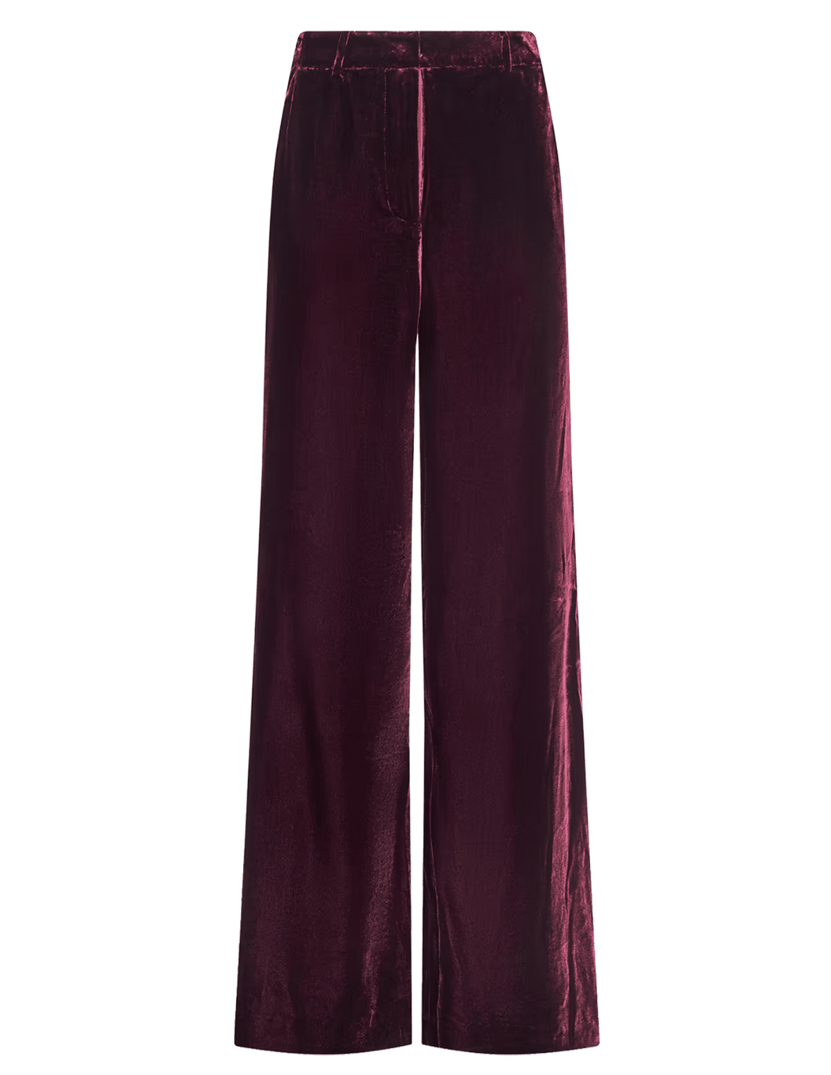 L'AGENCE Pilar Velvet Wide Leg Pant in Deep Port burgundy silk-blend velvet with high-rise waist.