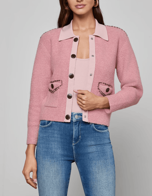 Front view of L’AGENCE Poetry cropped cardigan