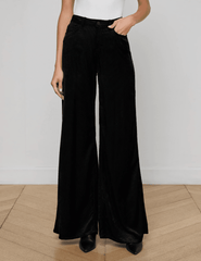 L’AGENCE Quincy High Rise Ultra Wide Leg Corduroy Jeans in Black, front view.