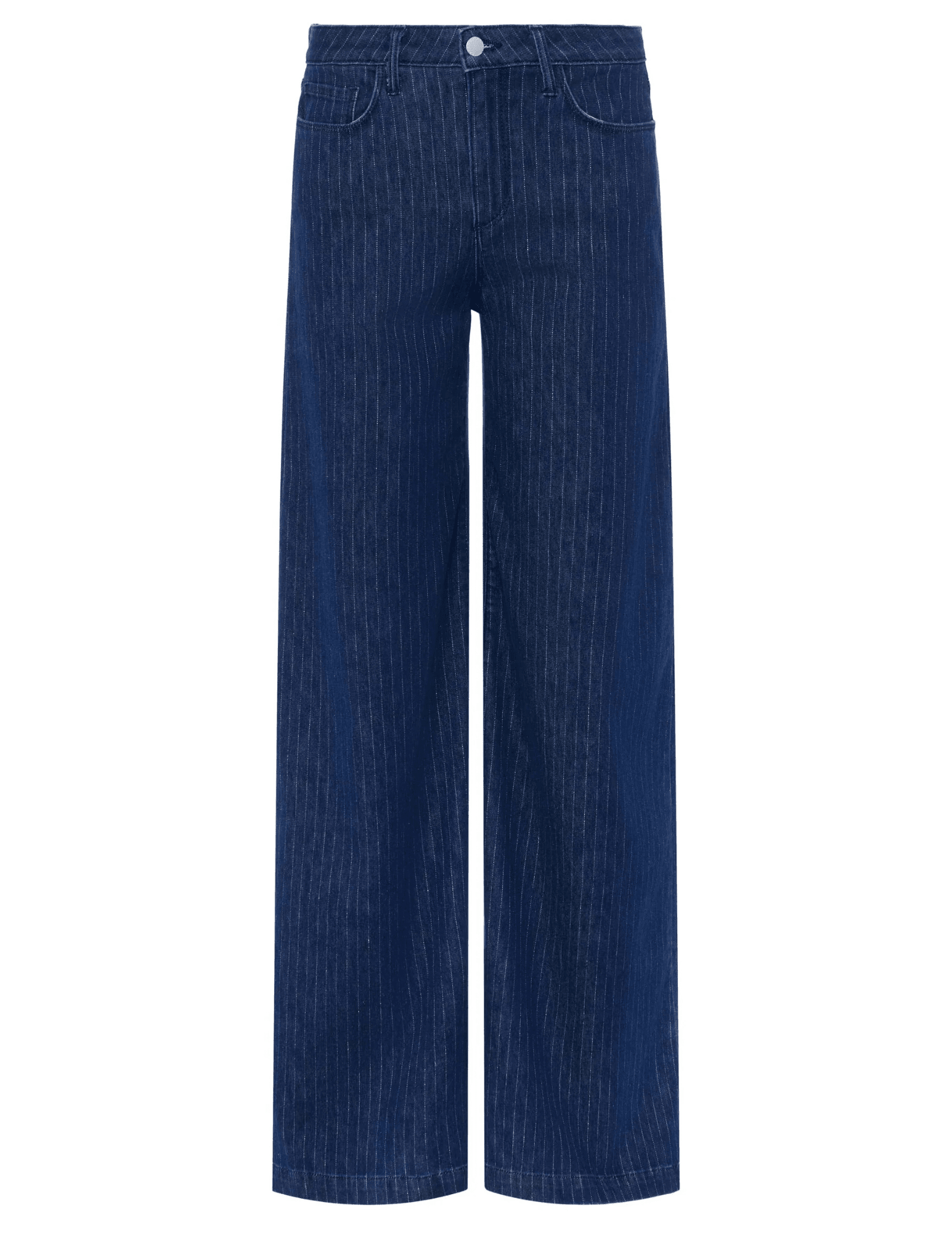 L’AGENCE Quincy High Rise Ultra Wide Leg Jeans in Ebony Stripe with subtle metallic pinstripe