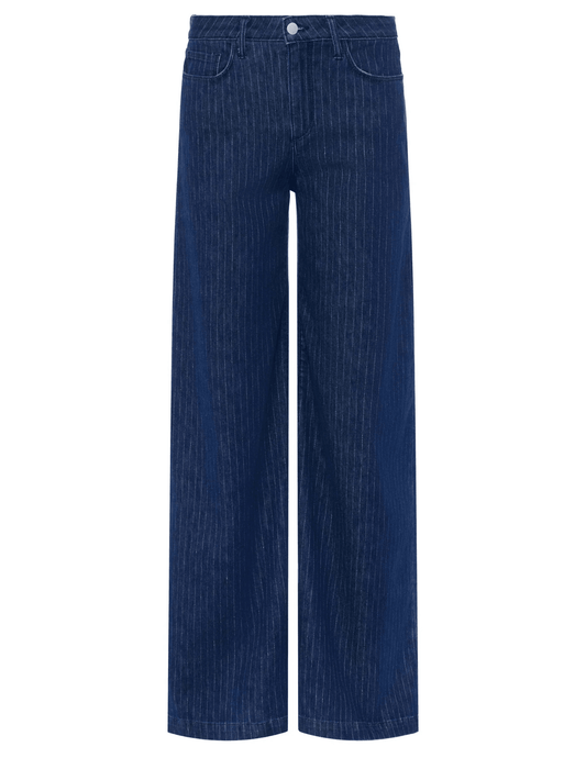 L’AGENCE Quincy High Rise Ultra Wide Leg Jeans in Ebony Stripe with subtle metallic pinstripe