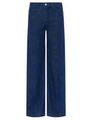 L’AGENCE Quincy High Rise Ultra Wide Leg Jeans in Ebony Stripe with subtle metallic pinstripe