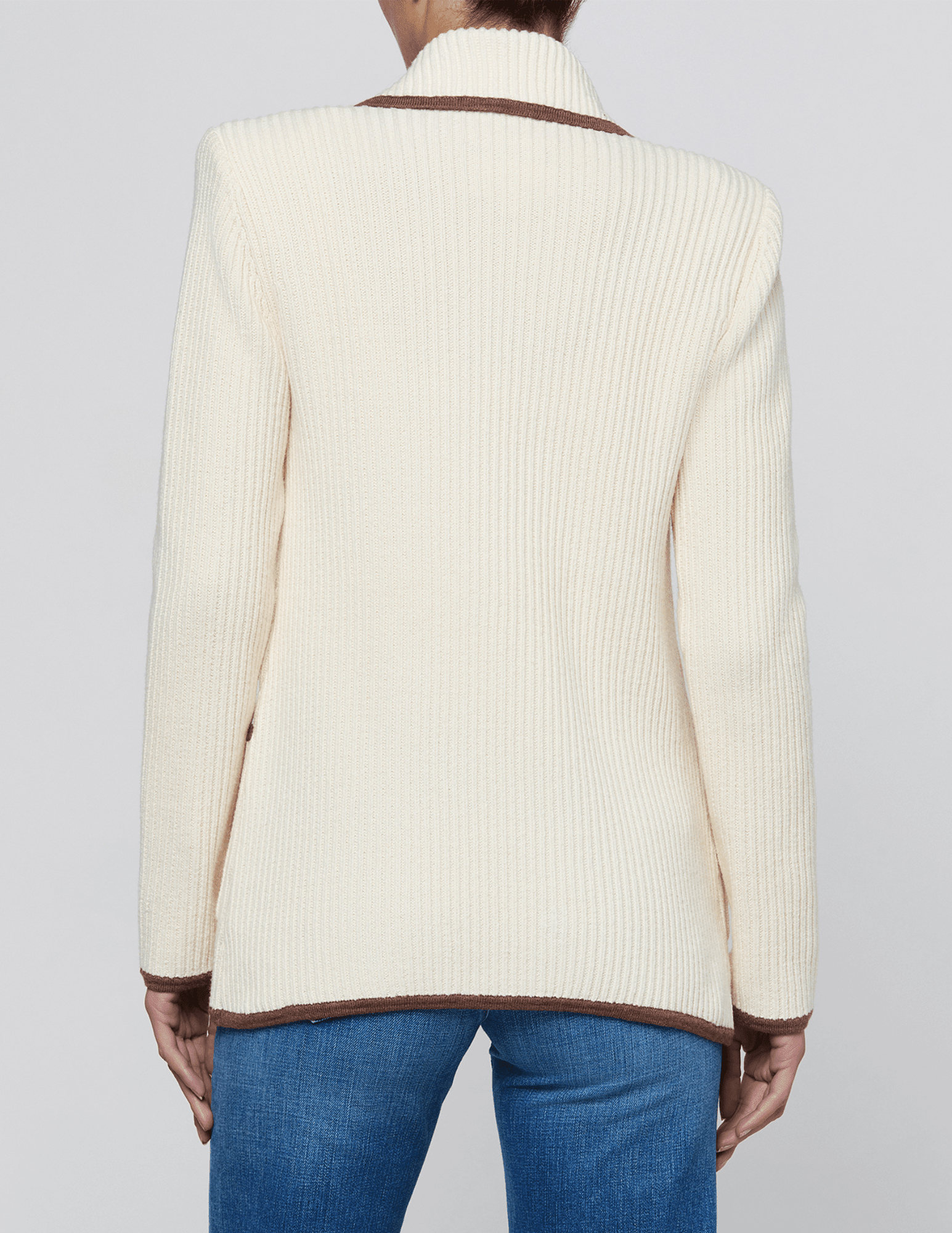 Back view of L'AGENCE Ranch Knit Blazer Ivory Dark Cappuccino