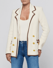 Front view of L'AGENCE Ranch Knit Blazer Ivory Dark Cappuccino