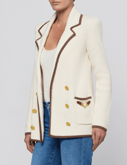Side view of L'AGENCE Ranch Knit Blazer Ivory Dark Cappuccino