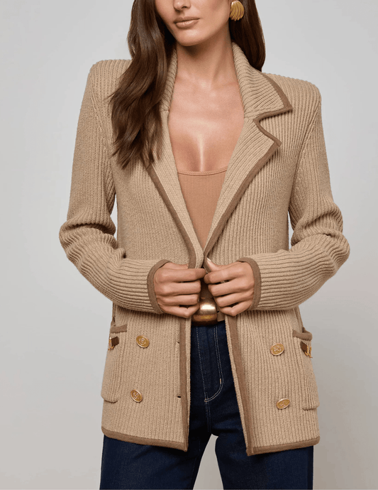 L’AGENCE Ranch Knit Blazer in Natural Brown-front