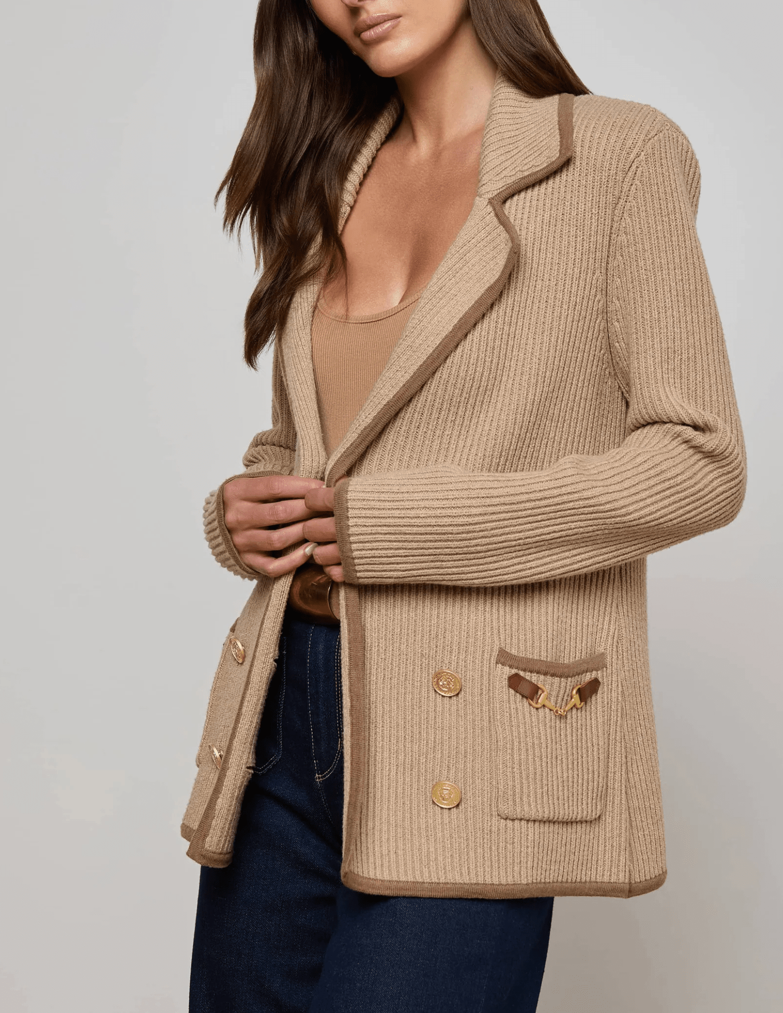 L’AGENCE Ranch Knit Blazer in Natural Brown-side