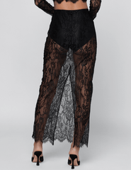 Back view of L'AGENCE Raymonde Lace Maxi Skirt in Black