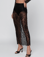 Side view of L'AGENCE Raymonde Lace Maxi Skirt in Black