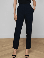 Front view L’AGENCE Rebel trouser in midnight ivory pinstripe with high-waisted fit