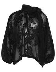 L’AGENCE Rhett Lace Oversized Blouse in black with mock neckline and blouson sleeves