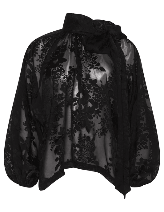 L’AGENCE Rhett Oversized Blouse in black with mock neckline and blouson sleeves