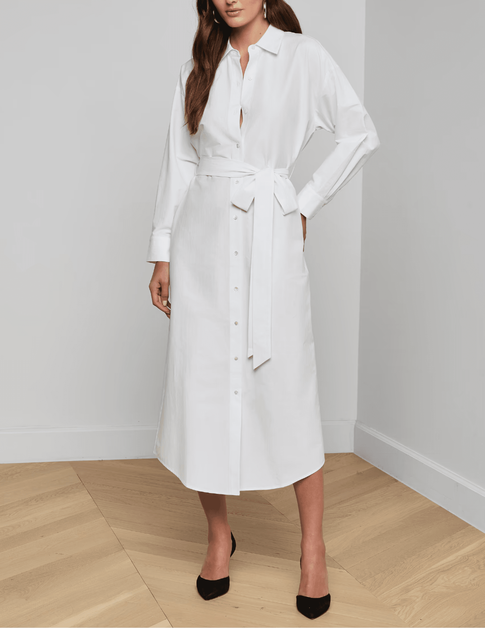 L'AGENCE Ridley Poplin Shirt Dress in White