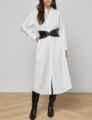 L’AGENCE Ridley poplin shirt dress in white front view