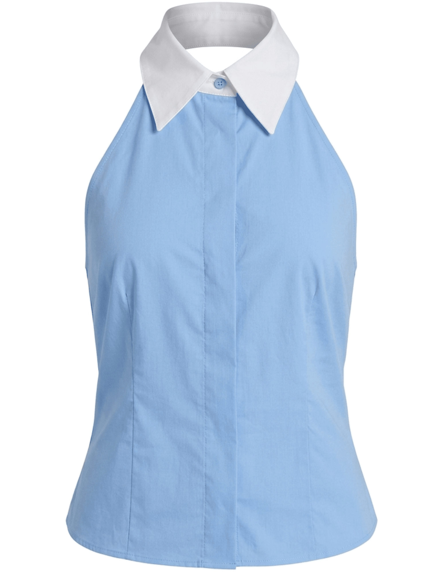 L'AGENCE Rina collared halter top in blue and white front view