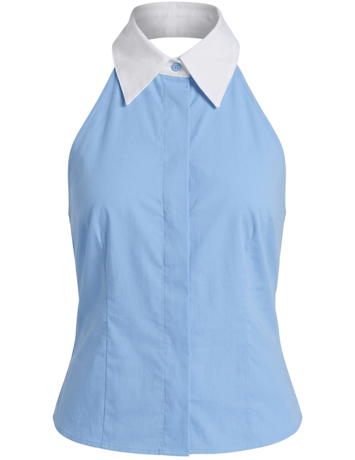 L'AGENCE Rina collared halter top in blue and white front view