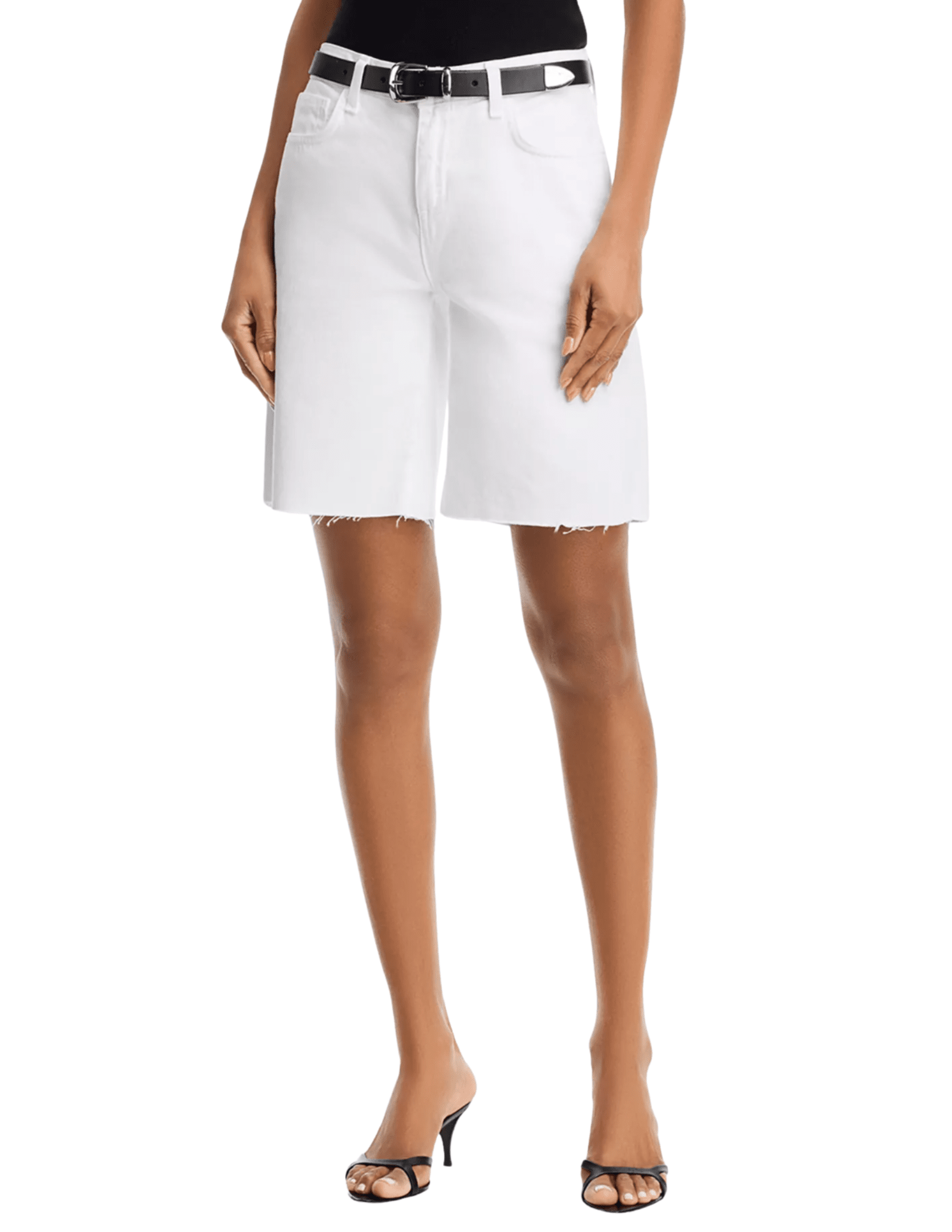 L'AGENCE River Mid Rise Bermuda Short in Blanc front view