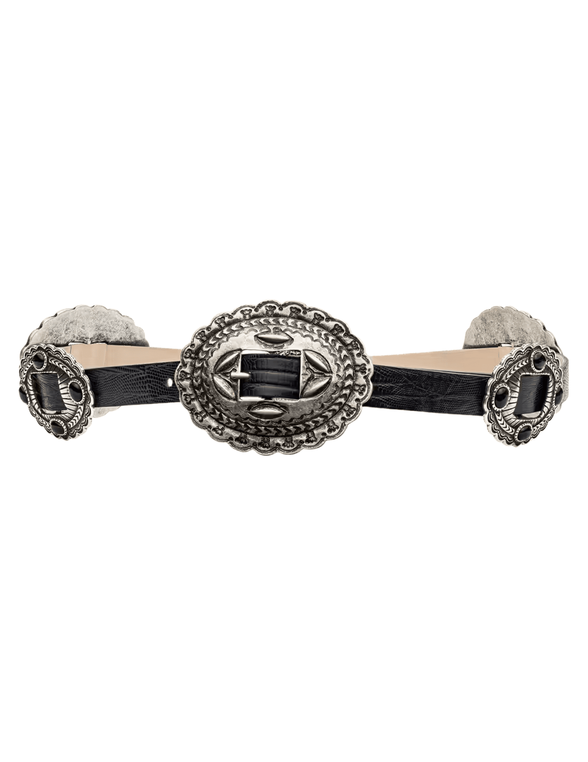 L'AGENCE Rocha Western Belt in Black Lizard Embossed