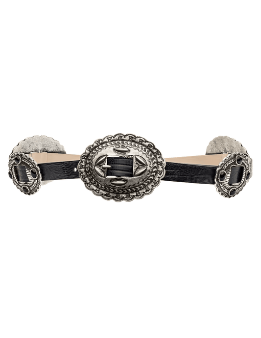 L'AGENCE Rocha Western Belt in Black Lizard Embossed
