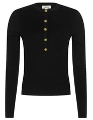 L’AGENCE Ronda Knit Henley Top in black with gold lion head buttons