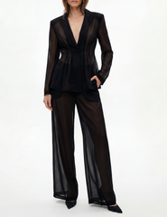 L'AGENCE Rouvier Sheer Cinched Blazer in black, with Allanah trouser