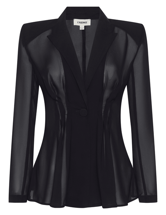L'AGENCE Rouvier Sheer Cinched Blazer in black