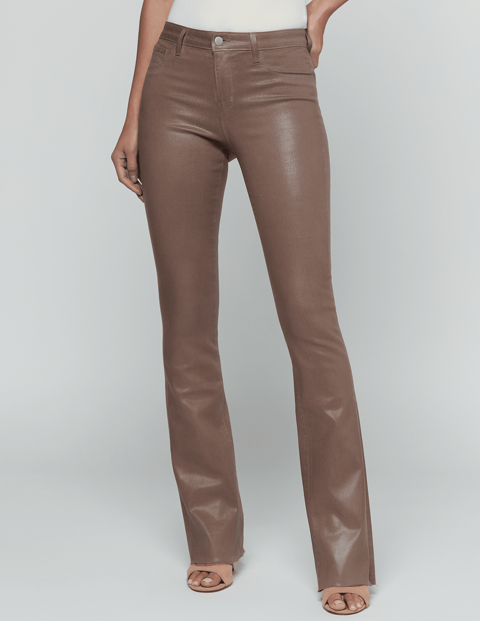 Front view of L'AGENCE Ruth High Rise Straight Coated Jean in Cardamom